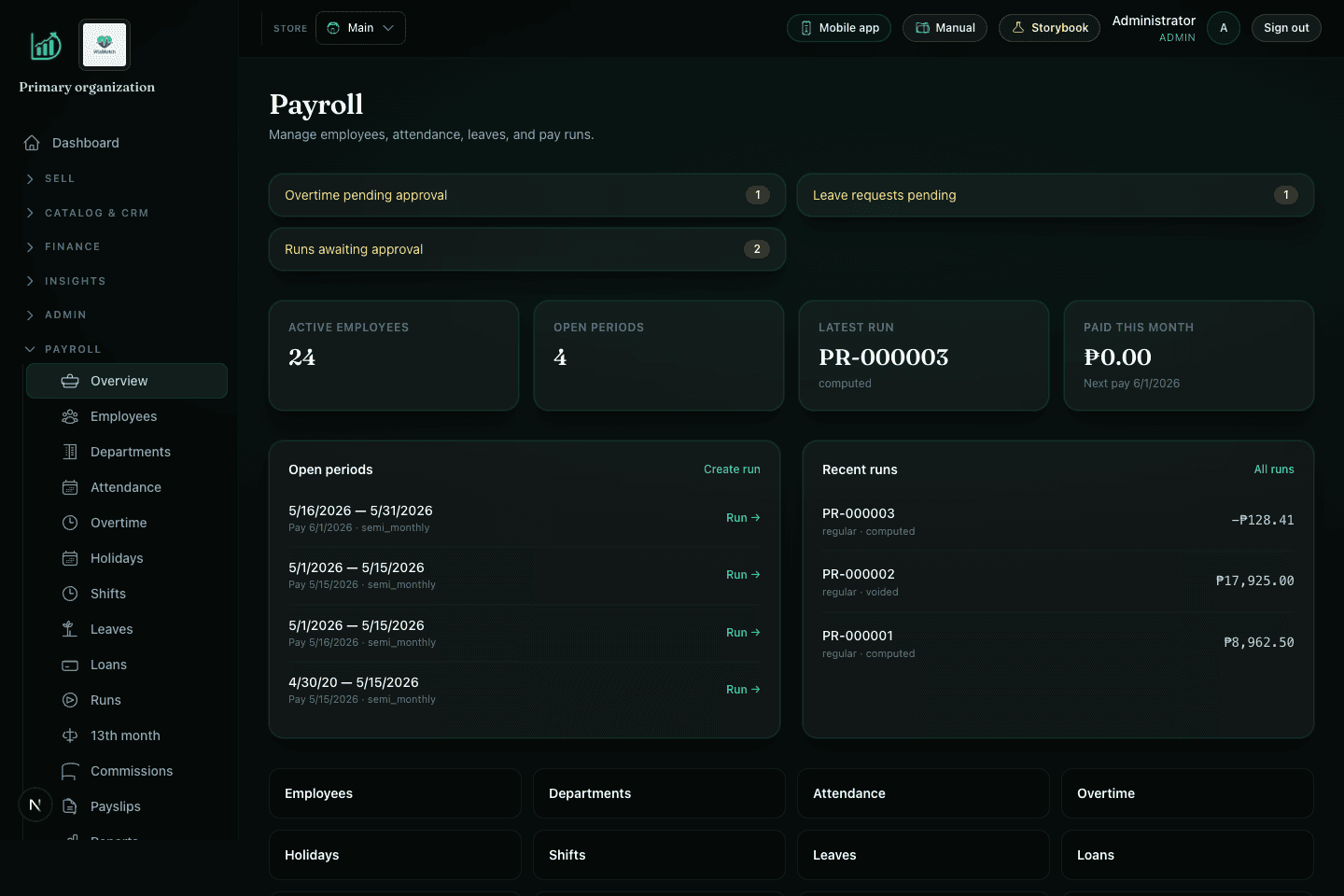 Philippine Payroll — SalesTrack module dashboard